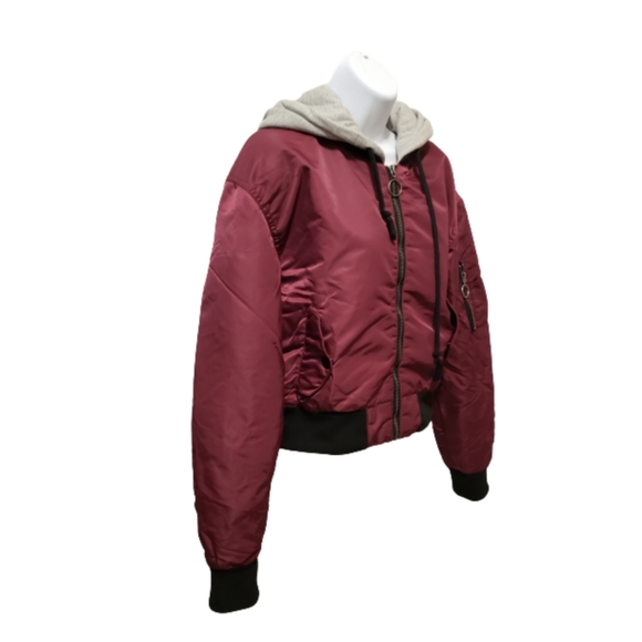 NWOT Hudson Burgundy Utility Bomber Jacket Hooded Coat - Picture 5 of 6
